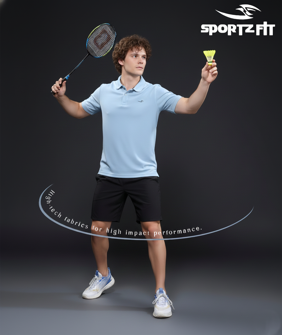 Men Collar Neck T-Shirt  | Light Blue | M |  SBT05